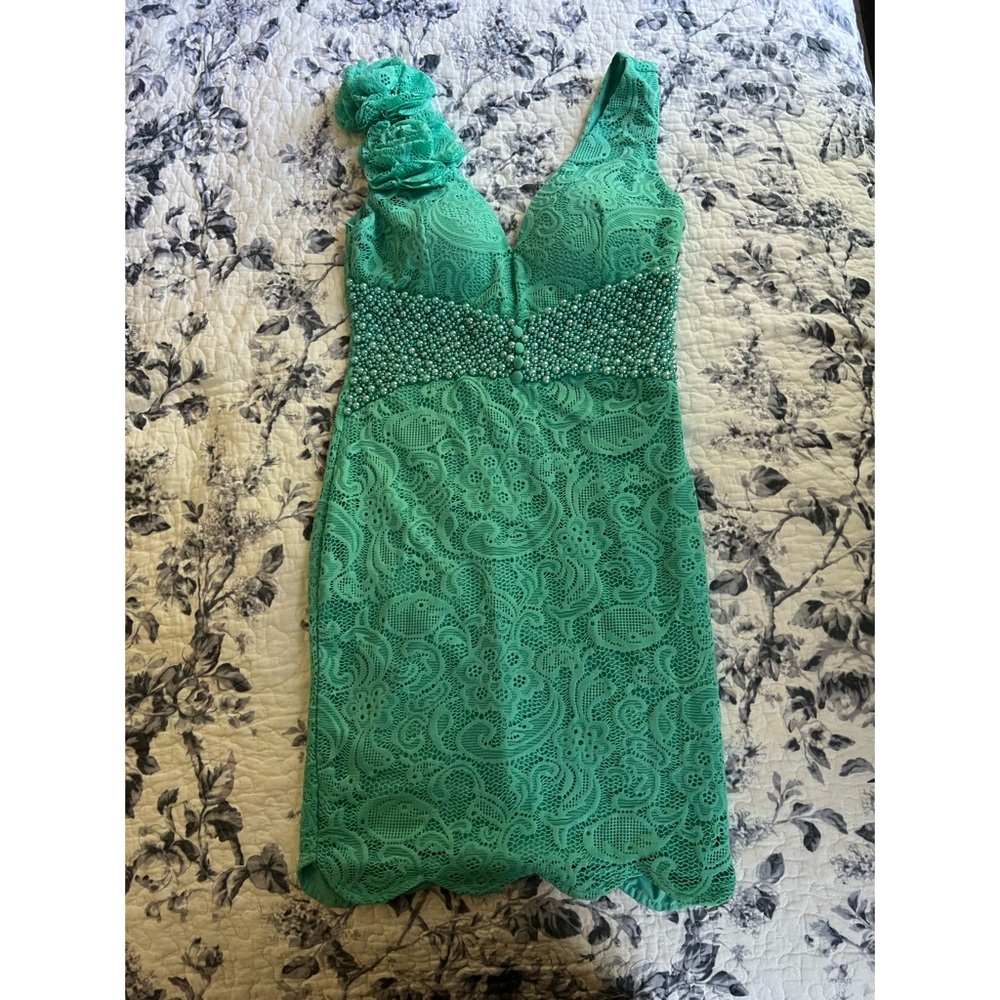 turquoise ruffle dress